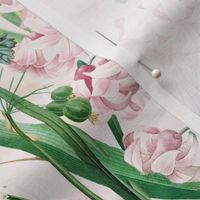 Nostalgic Hand Painted Antique Springflowers Antiqued Daffodil, Vintage Crocus, Lily Primula, Double Layer blush