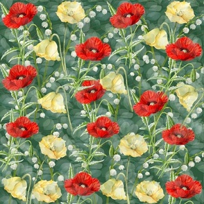 Poisonous plants & Flowers (Red & Yellow Poppy with lily of valley Shadow) 