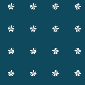Cute little white blossoms on dark teal blue, country cottage floral look