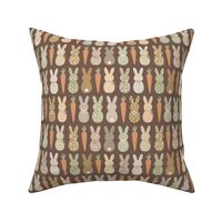 Country Bunnies: Gray Orange Green on Brown (Small Scale)