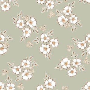 White Floral on Sage