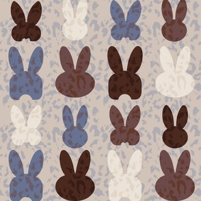 Modern Bunnies  with Animal Skin Texture - Blue and Brown