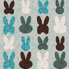 Modern Bunnies with Animal Skin Texture - Aqua and Brown 