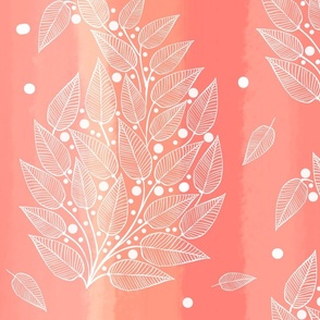 Modern Paisley - white leaves on  a pink watercolor gradient - large size