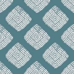 tribal ikat diamond and squares - teal blue and white