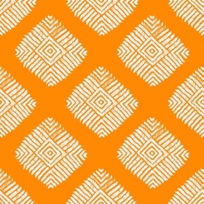 tribal ikat diamond and squares -  orange and white 