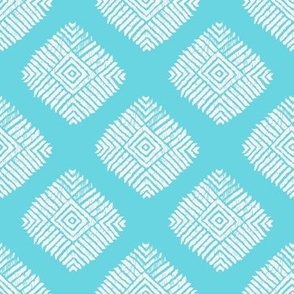tribal ikat diamond and squares - ocean turquoise and white