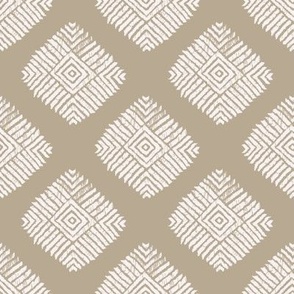 tribal ikat  diamond and squares -   khaki and white