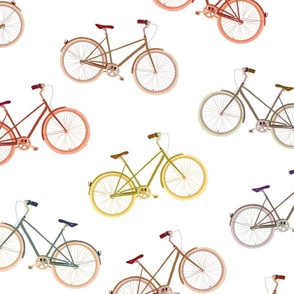 Jumbo | Scattered colourful fun bicycles on white/transparent - whiteness of the given fabric | Amsterdam bikes