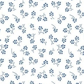 Berries (blue) small scale floral fabric