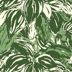 Shady Hosta Leaves - green cream botanical - XL extra large scale