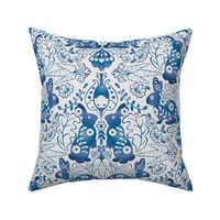 Rabbit damask - blue watercolor