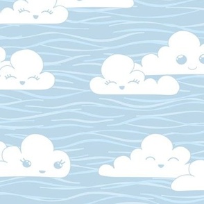 Kawaii clouds on baby blue sky