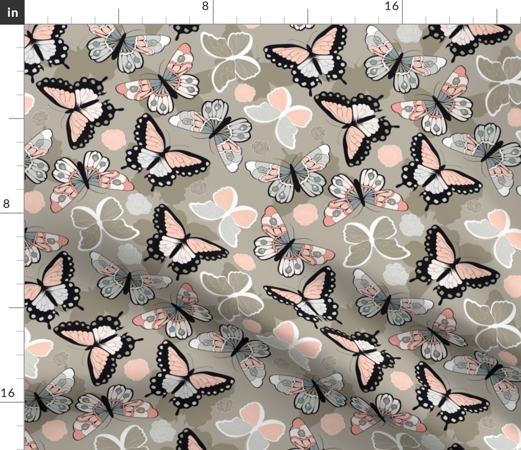 Pink and Gray Field of Butterflies