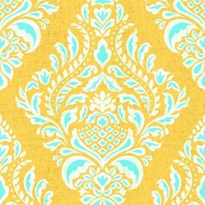 Marcella Yellow Blue Damask