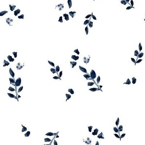 Navy, Indigo blue and white scattered leaves, leaf spray  Chicken Scratch collection