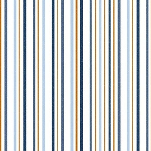 Blue, navy, white, cinnamon skinny stripe  Chicken scratch coordinate