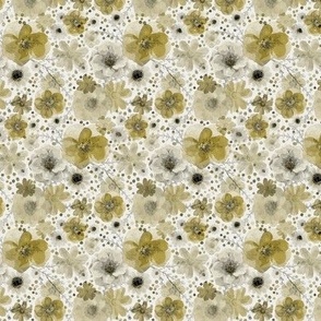 Hand painted Floral Gold- Spring- Neutral Flowers- Monochromatic Ditsy Flowers- Mustard- Ochre- Yellow- Mini