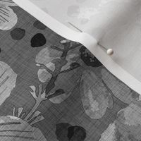 Hand painted Floral Gray Dark Background- Spring- Neutral Flowers- Monochromatic Multidirectional Flowers Wallpaper- Silver- Grey- Large
