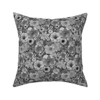 Hand painted Floral Gray Dark Background- Spring- Neutral Flowers- Monochromatic Ditsy Flowers- Silver- Grey- Small