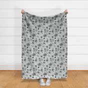 Hand Painted Floral- Silver Gray- Spring- Watercolor Ditsy Flowers- Neutral Grey- Black and White- Grayscale- Multi directional Monochromatic Floral- Medium