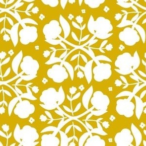 Floral  silhouette in yellow (Mustard) and white 