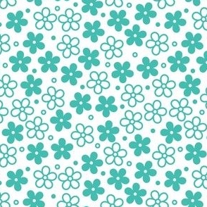 Retro Flowers (White & Teal)