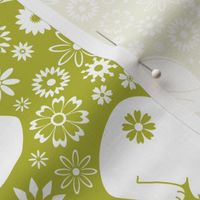 Rabbits and daisies - on Pale green - Medium