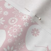 Rabbits and daisies - on Cotton candy pink - Medium