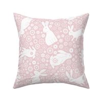 Rabbits and daisies - on Cotton candy pink - Medium