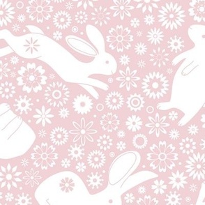 Rabbits and daisies - on Cotton candy pink - Medium