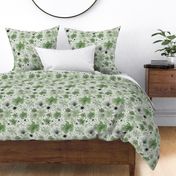 Hand Painted Floral- Jade Green- Spring- Ditsy Flowers- Sage Green- Forest Green- Multidirectional Monochromatic Floral-Medium