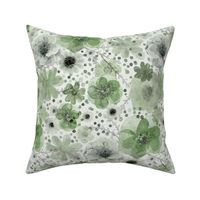 Hand Painted Floral- Jade Green- Spring- Ditsy Flowers- Sage Green- Forest Green- Multidirectional Monochromatic Floral-Medium
