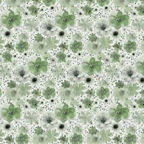 Hand Painted Floral- Jade Green- Spring- Ditsy Flowers- Sage Green- Forest Green- Multidirectional Monochromatic Floral-Mini