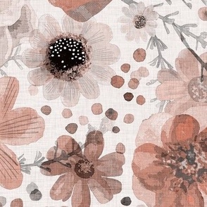 Hand Painted Floral- Peach- Spring- Ditsy Flowers- Terracotta- Earth Tones Wallpaper- Multidirectional Monochromatic Floral-Large