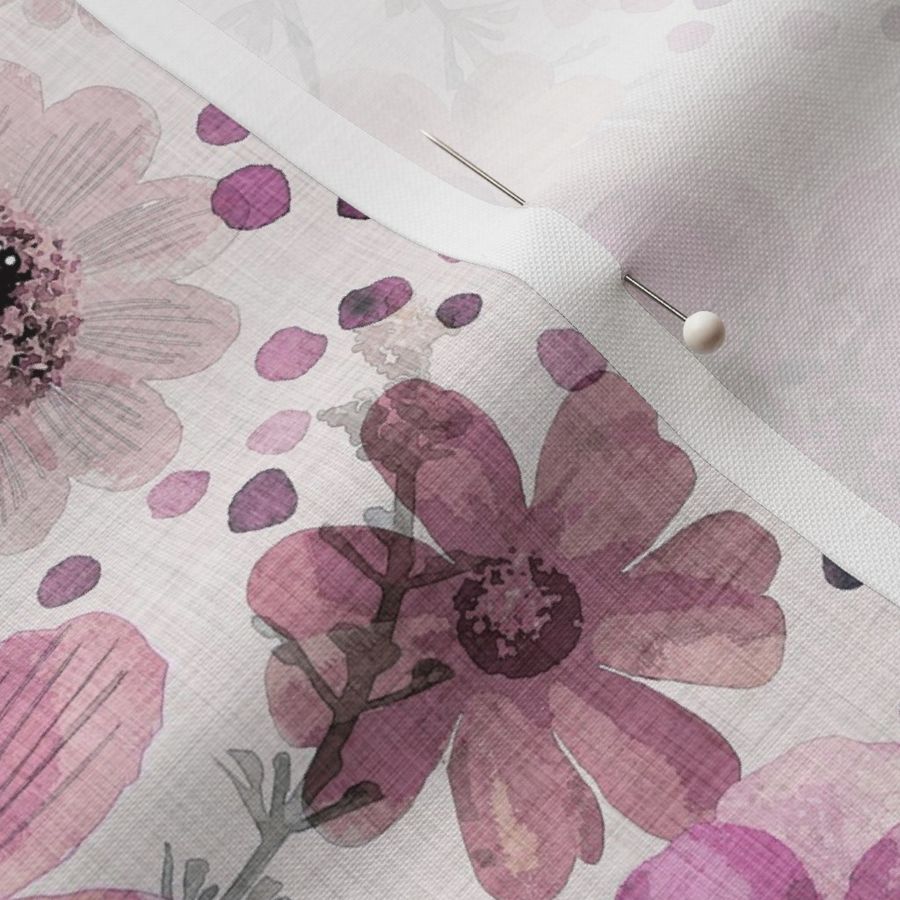 Hand Painted Floral- Pink- Spring- Ditsy Flowers- Mauve- Muted Pink Wallpaper- Multidirectional Monochromatic Floral-Medium