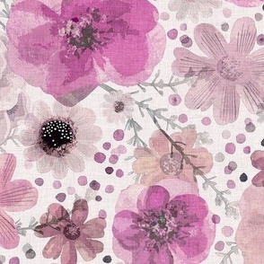 Hand Painted Floral- Pink- Spring- Ditsy Flowers- Mauve- Muted Pink Wallpaper- Multidirectional Monochromatic Floral-Medium