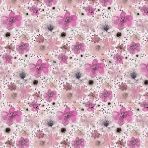 Hand Painted Floral- Pink- Spring- Ditsy Flowers- Mauve- Muted Pink Wallpaper- Multidirectional Monochromatic Floral-Mini