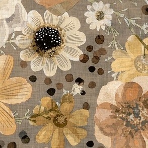 Hand Painted Floral Sienna- Spring- Neutral Flowers- Monochromatic Multidirectional Flowers Wallpaper- Soft Orange- Terracotta- Earth Tones- Neutral- Large