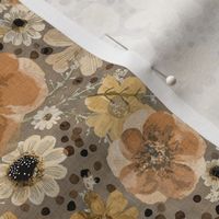 Hand Painted Floral Sienna- Spring- Neutral Flowers- Monochromatic Multidirectional Flowers Wallpaper- Soft Orange- Terracotta- Earth Tones- Neutral- Small