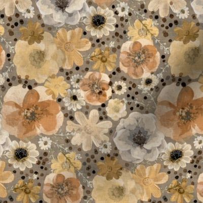 Hand Painted Floral Sienna- Spring- Neutral Flowers- Monochromatic Multidirectional Flowers Wallpaper- Soft Orange- Terracotta- Earth Tones- Neutral- Small