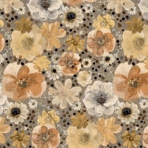 Hand Painted Floral Sienna- Spring- Neutral Flowers- Monochromatic Multidirectional Flowers Wallpaper- Soft Orange- Terracotta- Earth Tones- Neutral- Small