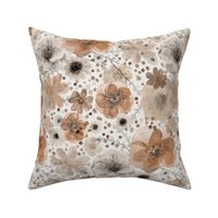 Hand Painted Floral Sienna- White Background- Spring- Neutral Flowers- Monochromatic Multidirectional Flowers Wallpaper- Soft Orange- Terracotta- Earth Tones- Neutral- Medium