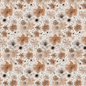 Hand Painted Floral Sienna- White Background- Spring- Neutral Flowers- Monochromatic Multidirectional Flowers Wallpaper- Soft Orange- Terracotta- Earth Tones- Neutral- Mini