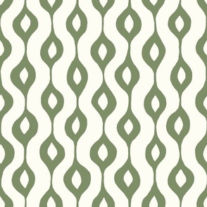 Hand Drawn Doodle Ogee Pinstripes, Sage Green and Natural White (Medium Scale)