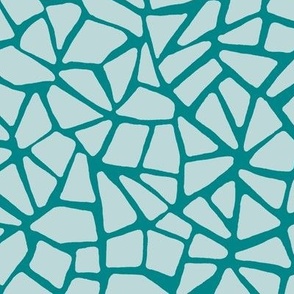 Hand Drawn Cracked Kintsugi Mosaic, Verdigris on Pastel Aqua (Medium Scale)
