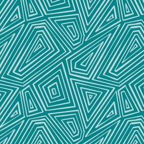 Hand Drawn Geometric Polygon Stripes, Pastel Aqua on Verdigris (Medium Scale)