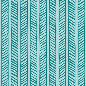 Hand Drawn Doodle Herringbone Columns, Verdigris on Pastel Aqua (Medium Scale)