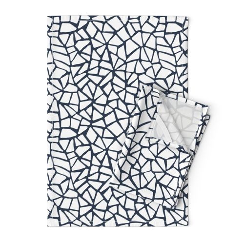 Hand Drawn Cracked Kintsugi Mosaic, Navy Blue and White (Medium Scale)