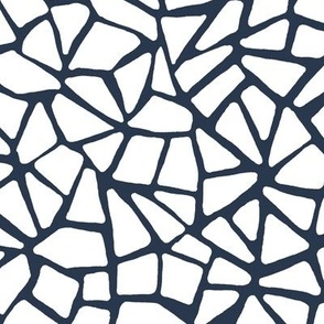 Hand Drawn Cracked Kintsugi Mosaic, Navy Blue and White (Medium Scale)